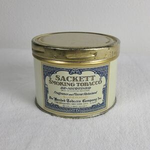 Vintage Sackett Smoking Tobacco Tin De-nicotined 1928 Bonded Tobacco Co. NYC